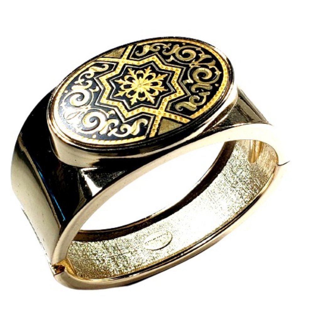 Anframa Damascene Gold Tone Handcrafted Hinged Ban